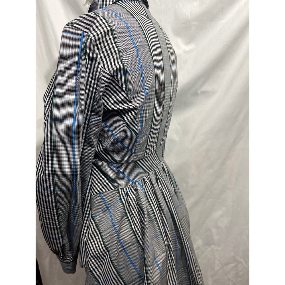 New York & Company Women XS Plaid Peplum High-Low‎ Button Down Blouse Blue Black